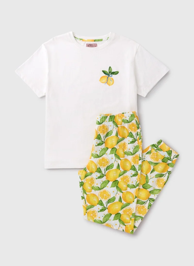 Matalan White White Lemon Print Pyjama Set for Women | Best Price UAE